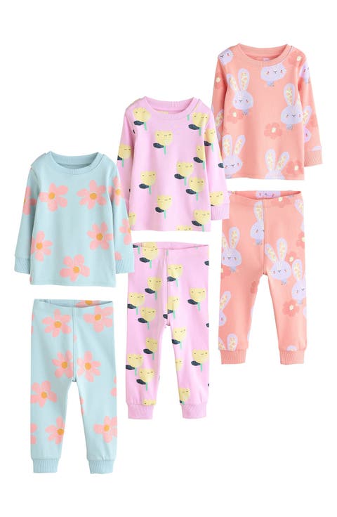 3-Pack Assorted Bunny Fitted Two-Piece Stretch Cotton Pajamas