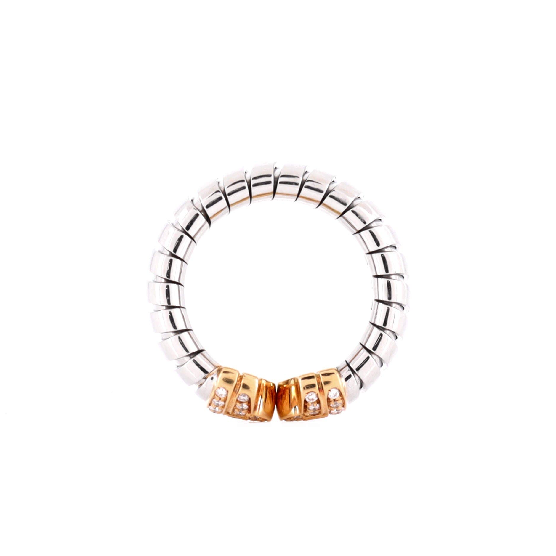Tubogas Parentesi Ring Stainless Steel and 18K Yellow Gold with Diamond, Alternate, color, Metallic Gold