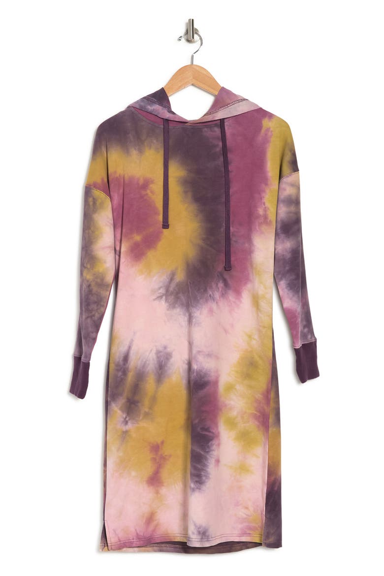 Tie-Dye Hooded Midi Sweatshirt Dress, Alternate, color, PLUM STORM