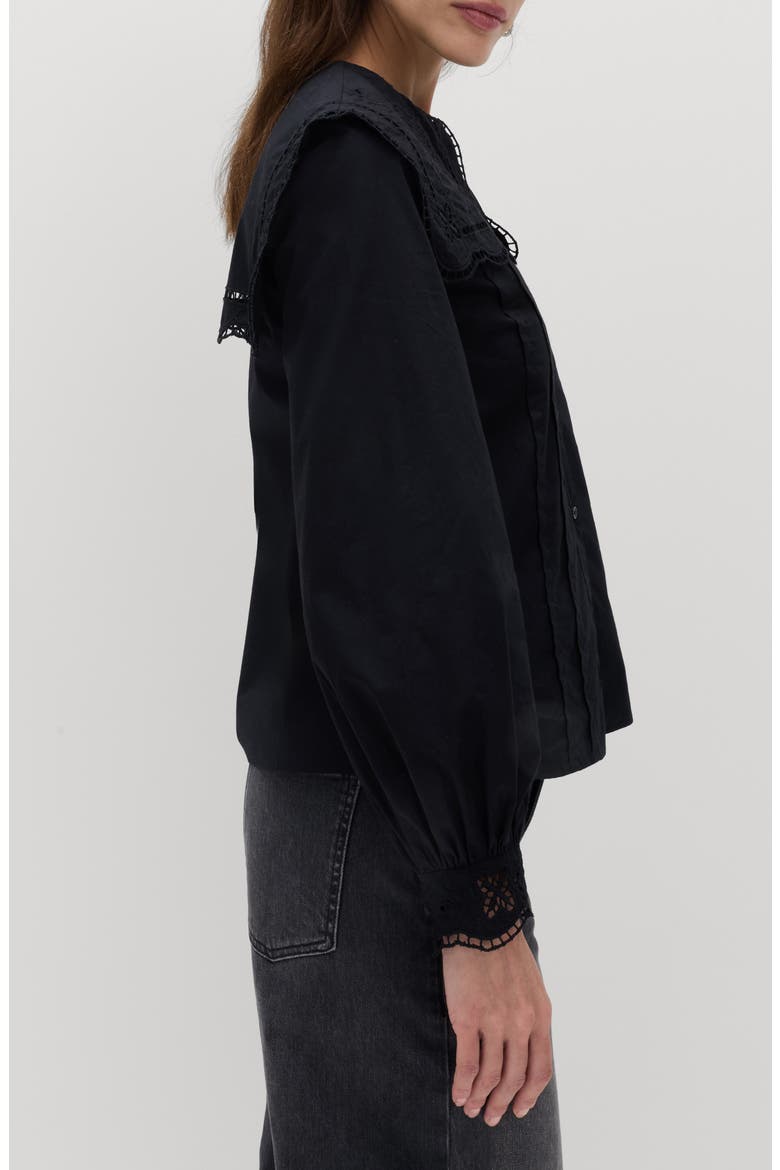 Broderie Collar Shirt, Alternate, color, BLACK