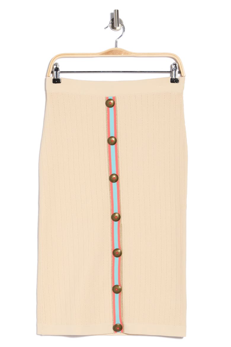 Melania Pointelle Button Front Sweater Skirt, Alternate, color, ECRU/CORAL/PALE BLUE