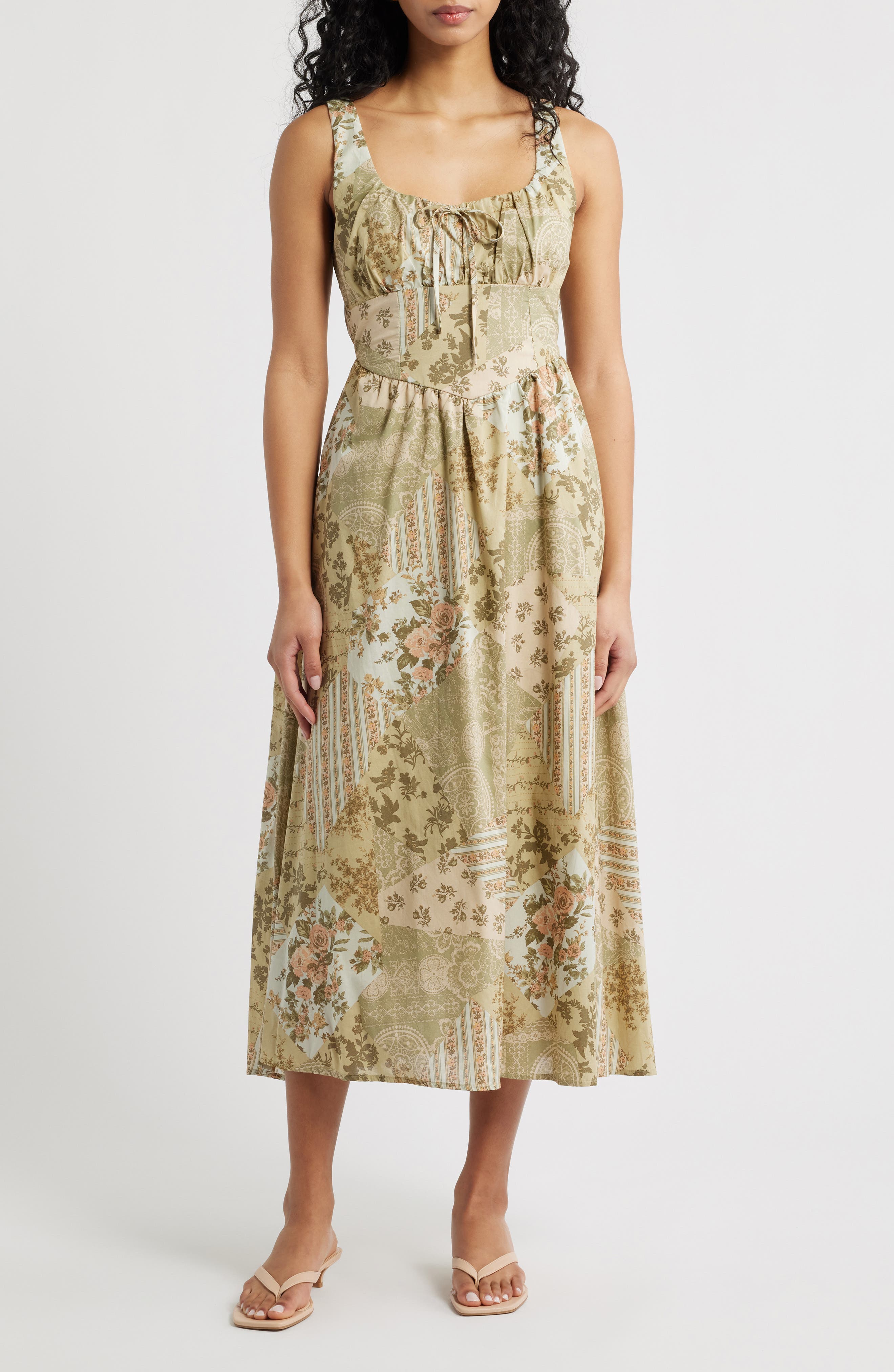 Blu Pepper Milkmaid Print Sleeveless Maxi Dress