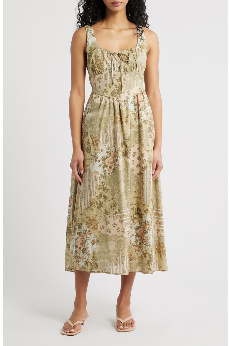 Milkmaid Print Sleeveless Maxi Dress, Main, color, OLIVE