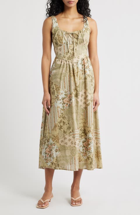 Milkmaid Print Sleeveless Maxi Dress