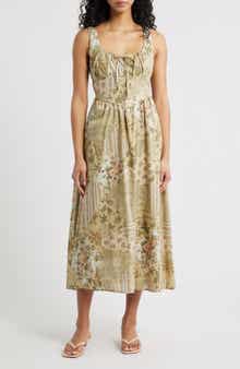 Blu Pepper Milkmaid Print Sleeveless Maxi Dress