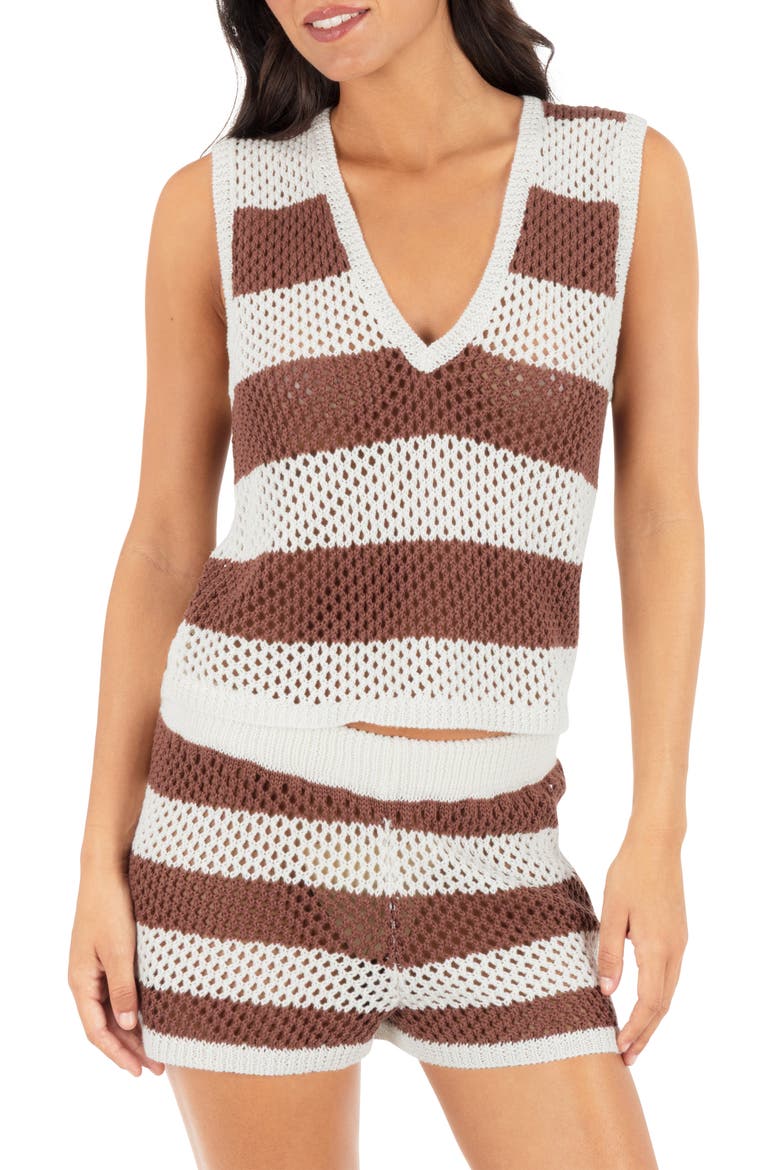 Stripe Crochet Cover-Up Shorts, Main, color, MOLE STRIPE