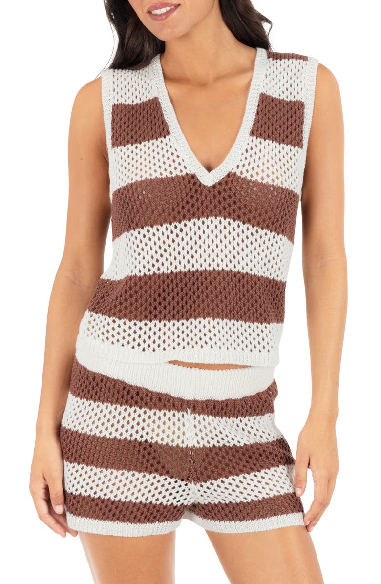 Hurley Stripe Crochet Cover-Up Shorts, Main, color, Mole Stripe