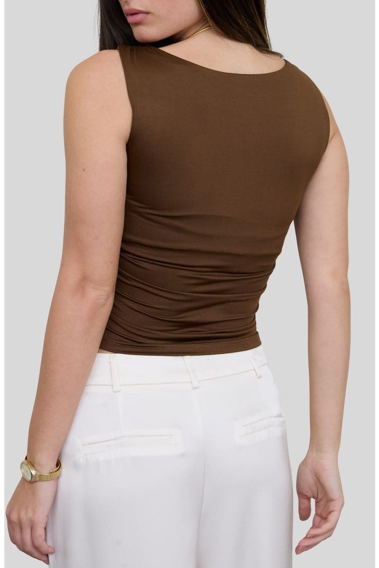 Boat Neck Sleeveless Top, Alternate, color, BROWN