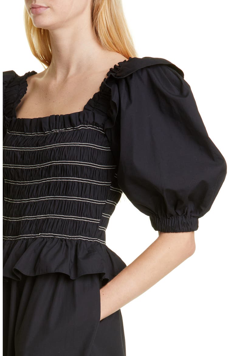 Sibylle Puff Sleeve Cotton Top, Alternate, color, BLACK