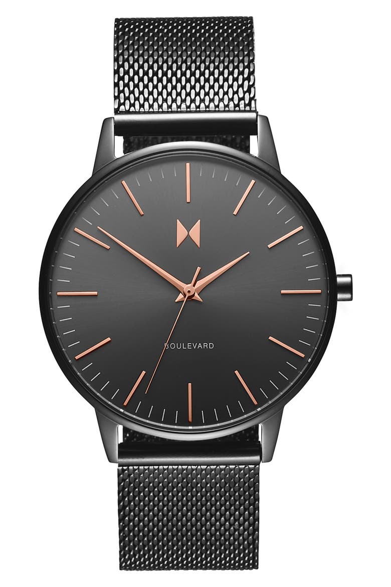 MVMT Boulevard Mesh Strap Watch, 38mm, Main, color, GUNMETAL