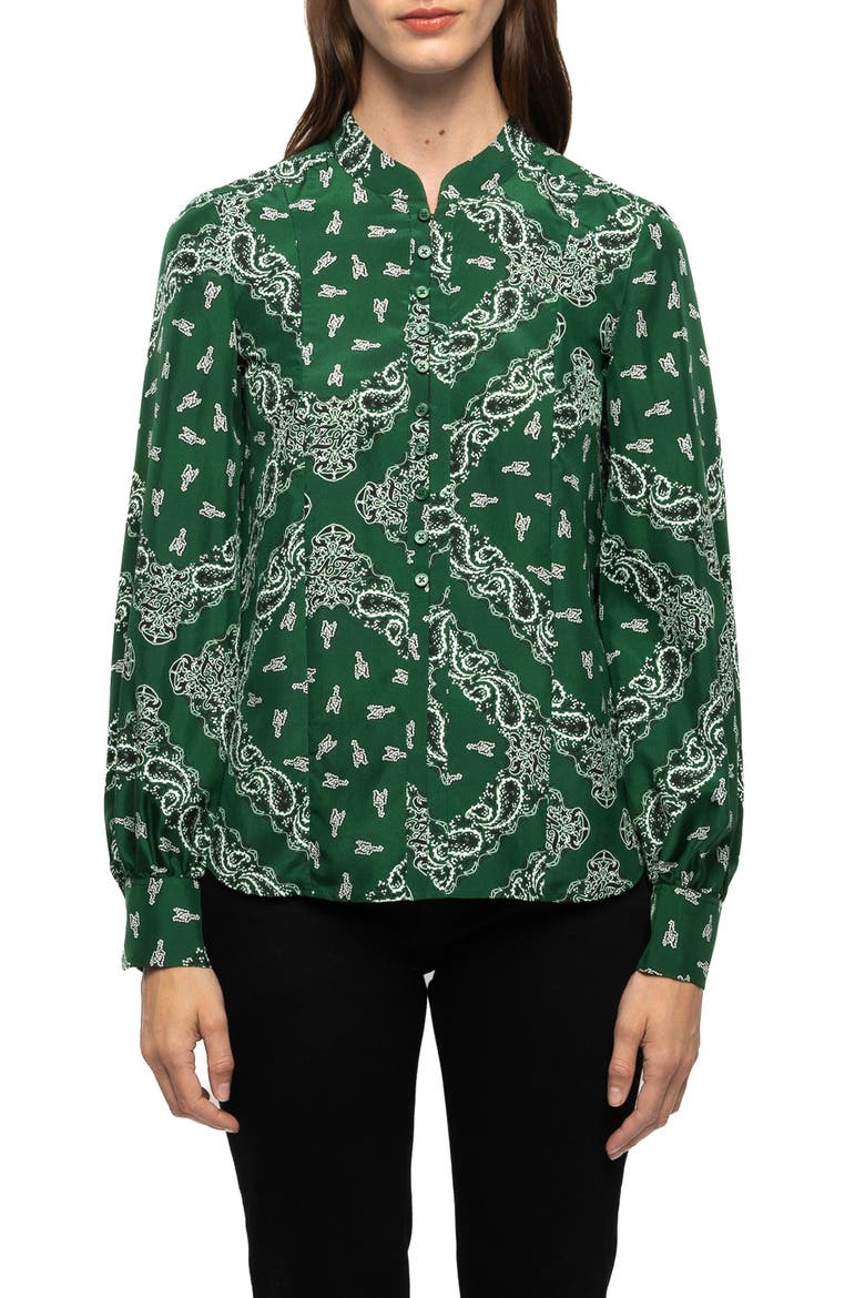 Twina Silk Bandana Shirt, Main, color, MEADOW