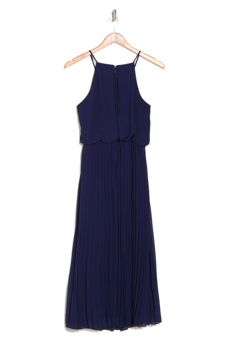 Pleated Midi Dress, Alternate, color, NAVY