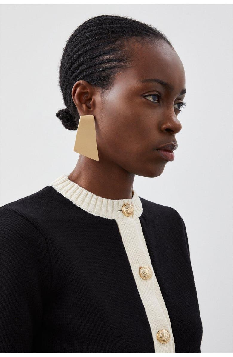 Karen Millen Cotton Cropped Knit Boxy Cardigan, Alternate, color, Mono