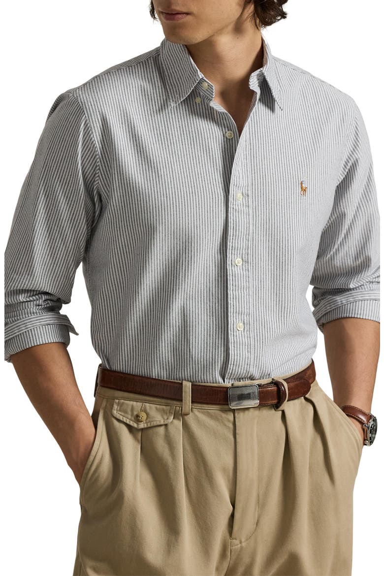 Classic Fit Striped Oxford Shirt, Main, color, 6636O SLATE/WHITE