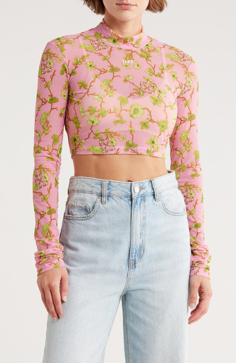 Off-White Ramage Tulle Crop Top, Main, color, Sea Pink