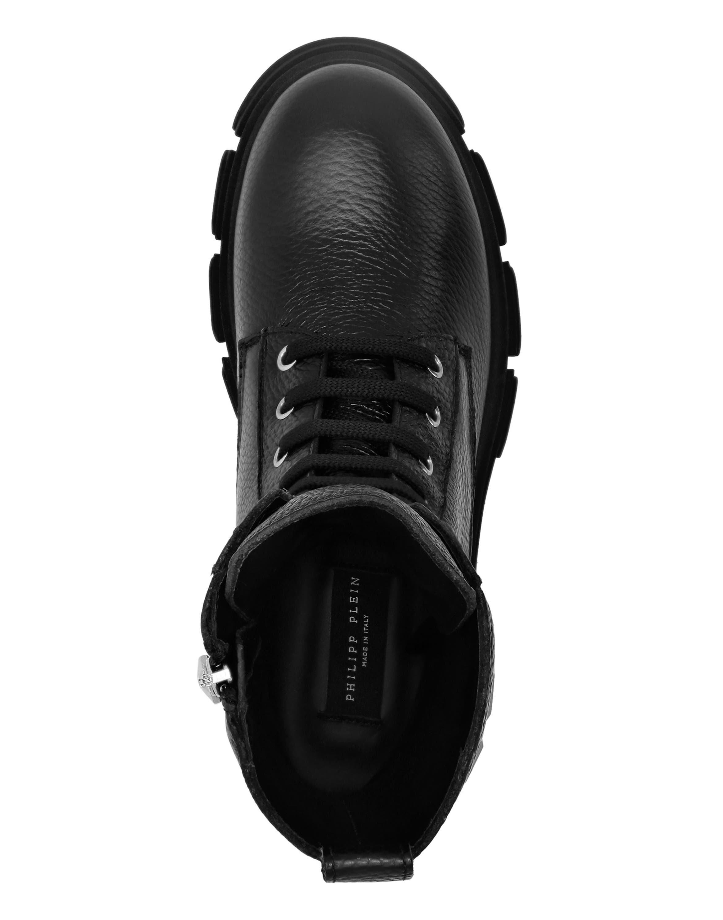 Embossed Leather Boots Mid Flat Women, Alternate, color, black
