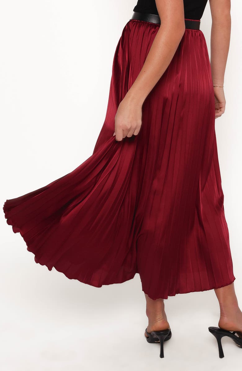 Petal & Pup Lysandra Pleated Satin Maxi Skirt, Alternate, color, Burgundy