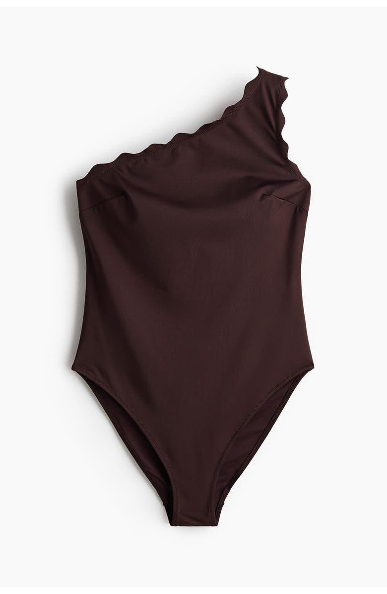 H&M One-shoulder Padded-cup Swimsuit, Main, color, Dark Brown