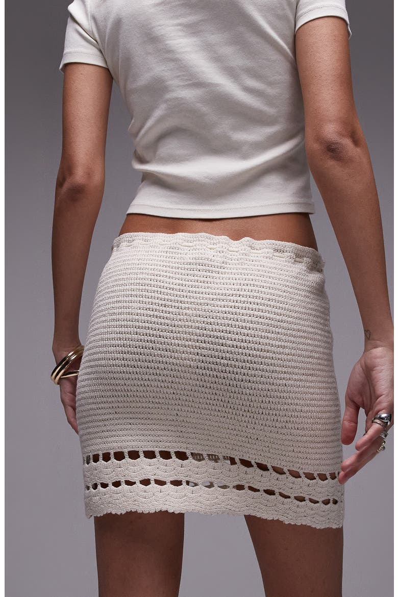 Crochet Woven Cotton Minskirt, Alternate, color, STONE
