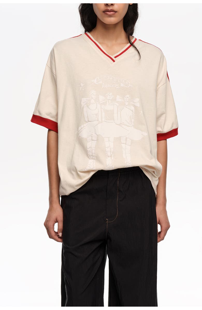 Bimba y Lola V-Neckline Dancers Logo T-Shirt, Main, color, Ivory