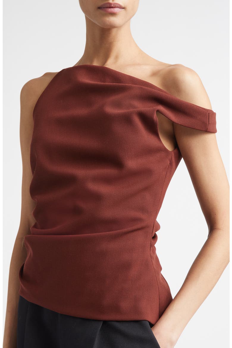 Leia Ruched One-Shoulder Wool Blend Top, Alternate, color, RUST