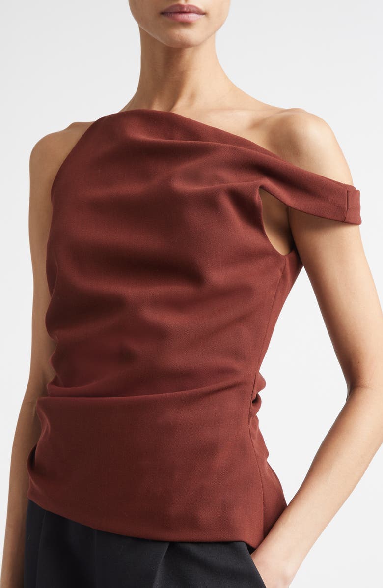 A.L.C. Leia Ruched One-Shoulder Wool Blend Top, Alternate, color, Rust