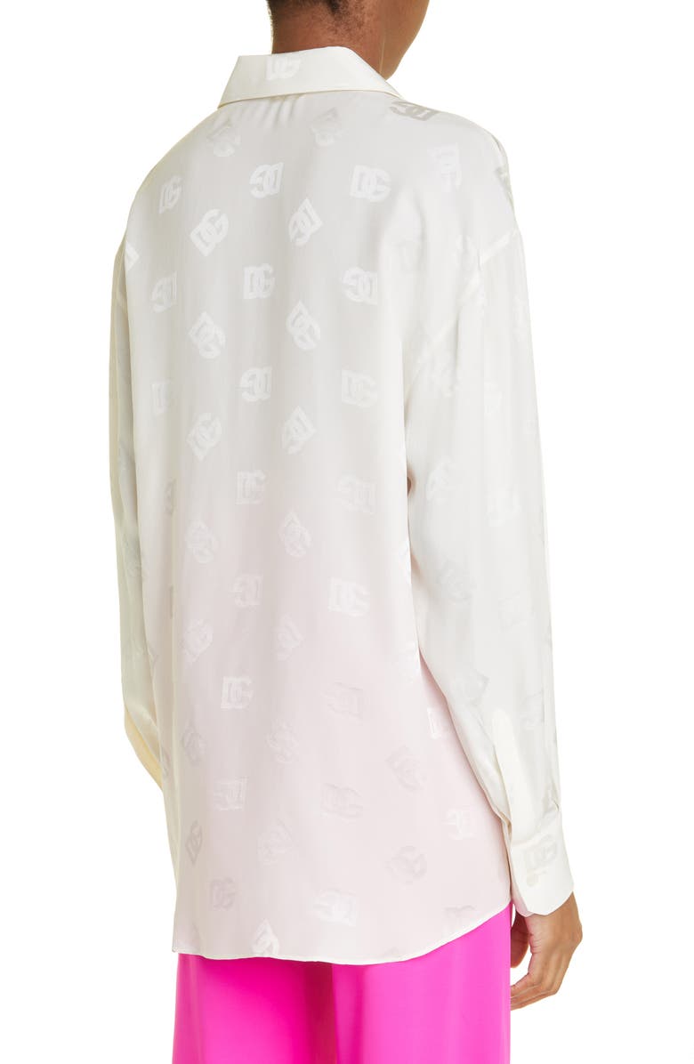 Dolce&Gabbana Logo Jacquard Long Sleeve Silk Button-Up Blouse, Alternate, color, 