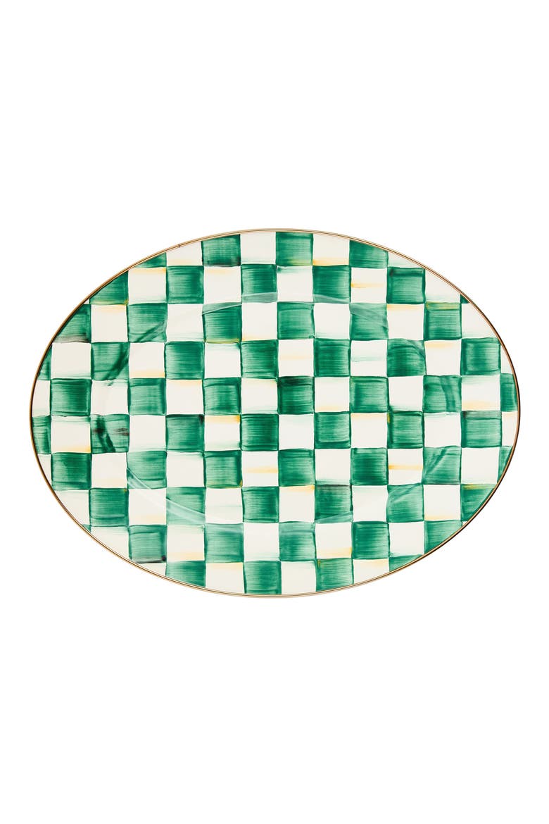 Emerald Check Medium Enameled Steel Oval Platter, Main, color, EMERALD