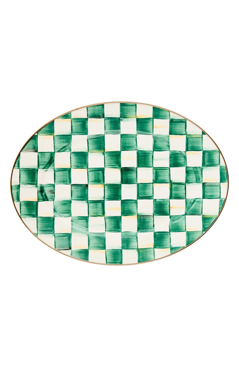MACKENZIE CHILDS Emerald Check Medium Enameled Steel Oval Platter, Main, color, Emerald
