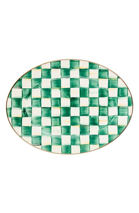 Emerald Check Medium Enameled Steel Oval Platter