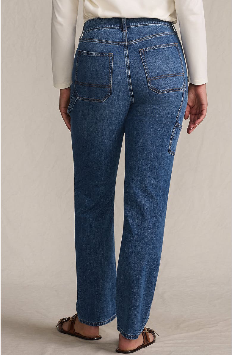 Lands' End Soft Denim High Rise Rail Straight Leg Utility Jeans, Alternate, color, Indigo Tide Blue