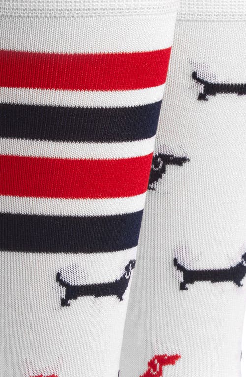 Shop Thom Browne 4-bar Hector Jacquard Crew Socks In White
