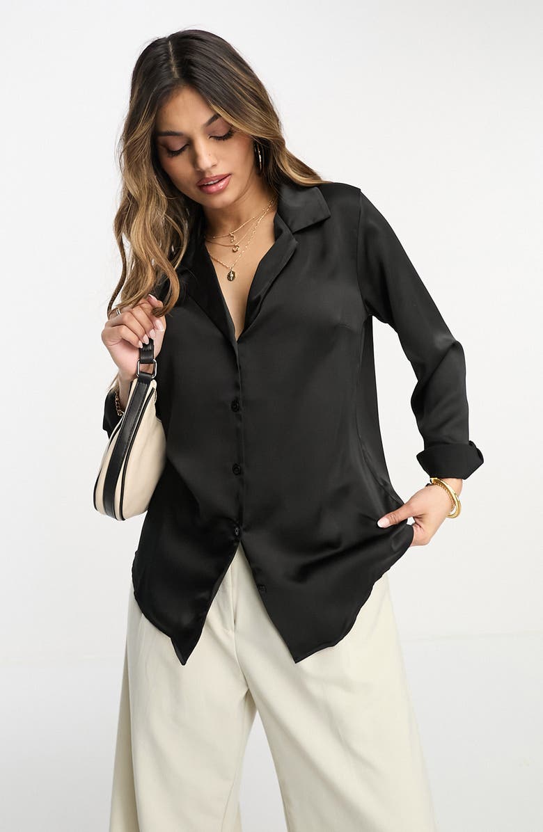 ASOS DESIGN Relaxed Fit Satin Button-Up Shirt, Main, color,