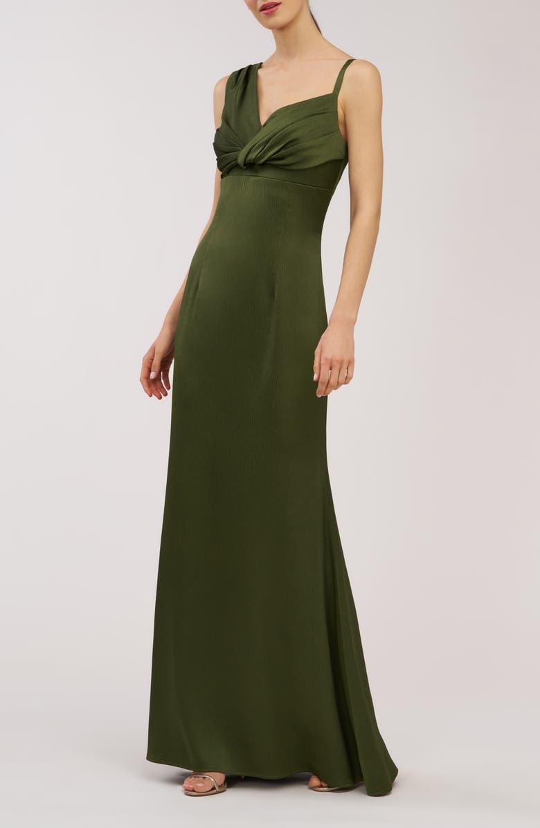 Kay Unger Pia Asymmetric Sleeveless Gown, Alternate, color, Pesto