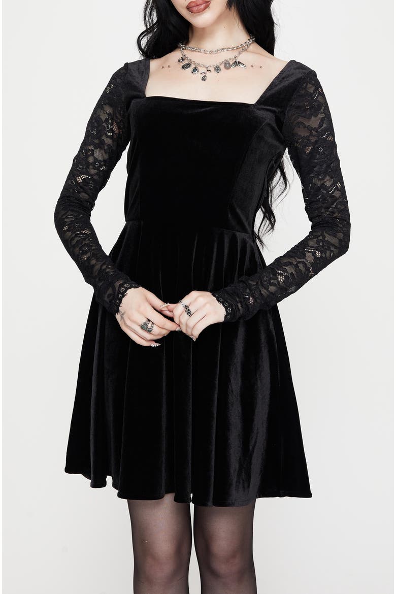 Long Sleeve Flared Mini Dress, Alternate, color, Black