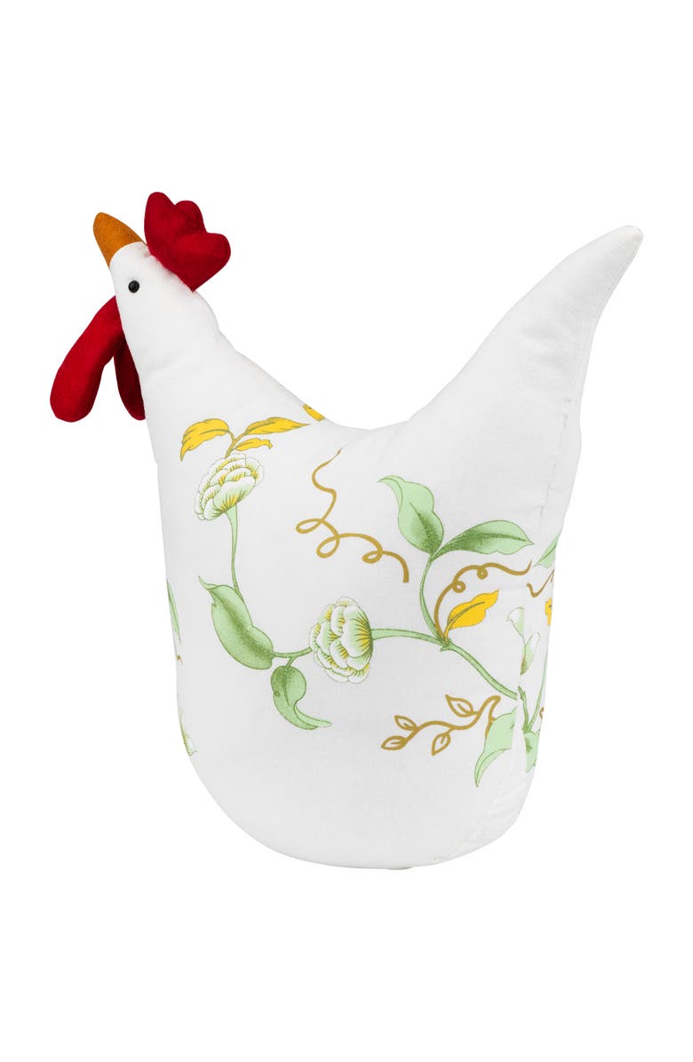 Northlight 12" White, Soft Green, and Yellow Floral Rooster Chicken Spring Decoration, Alternate, color, White