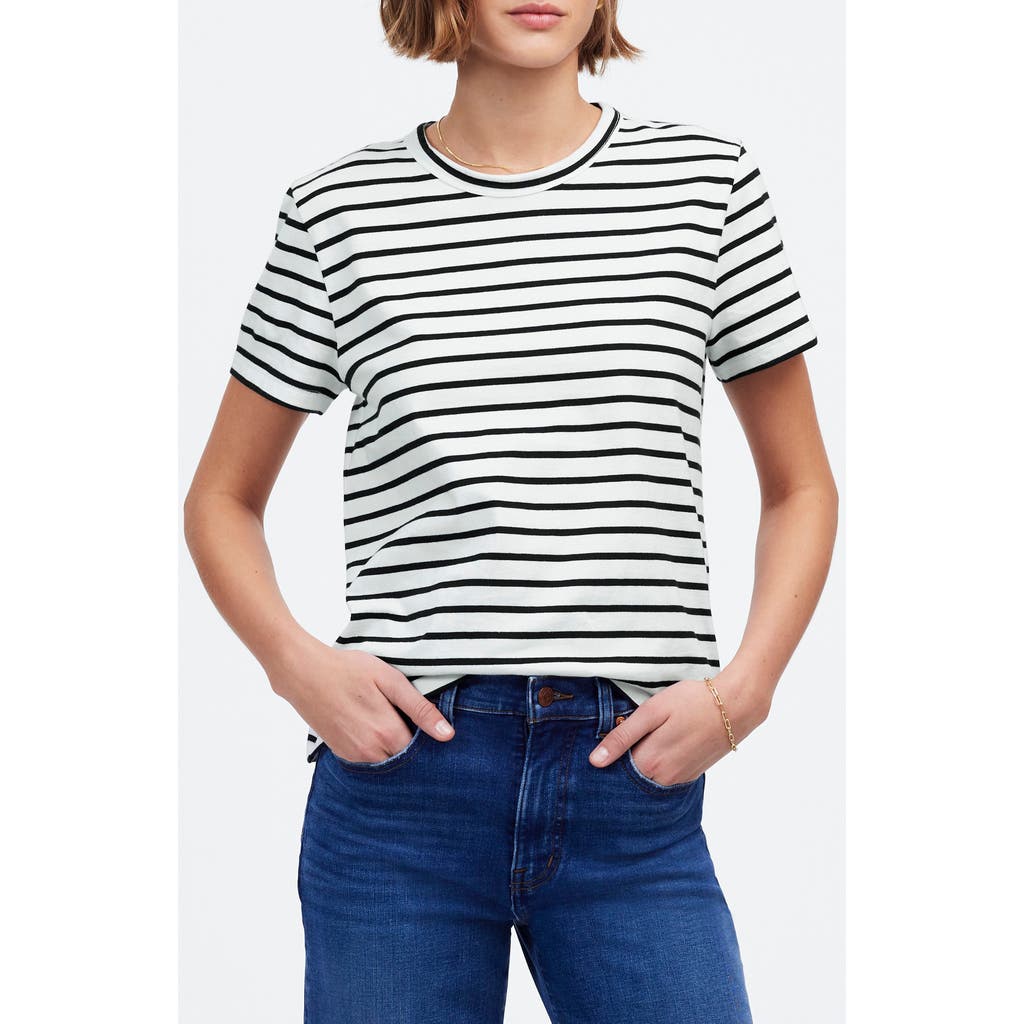 Madewell Perfect Stripe Cotton Crewneck T-shirt In Black & White Stripe
