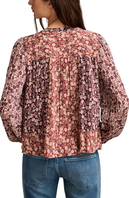 Lucky Brand Boho Floral Print Long Sleeve Top In Burgundy