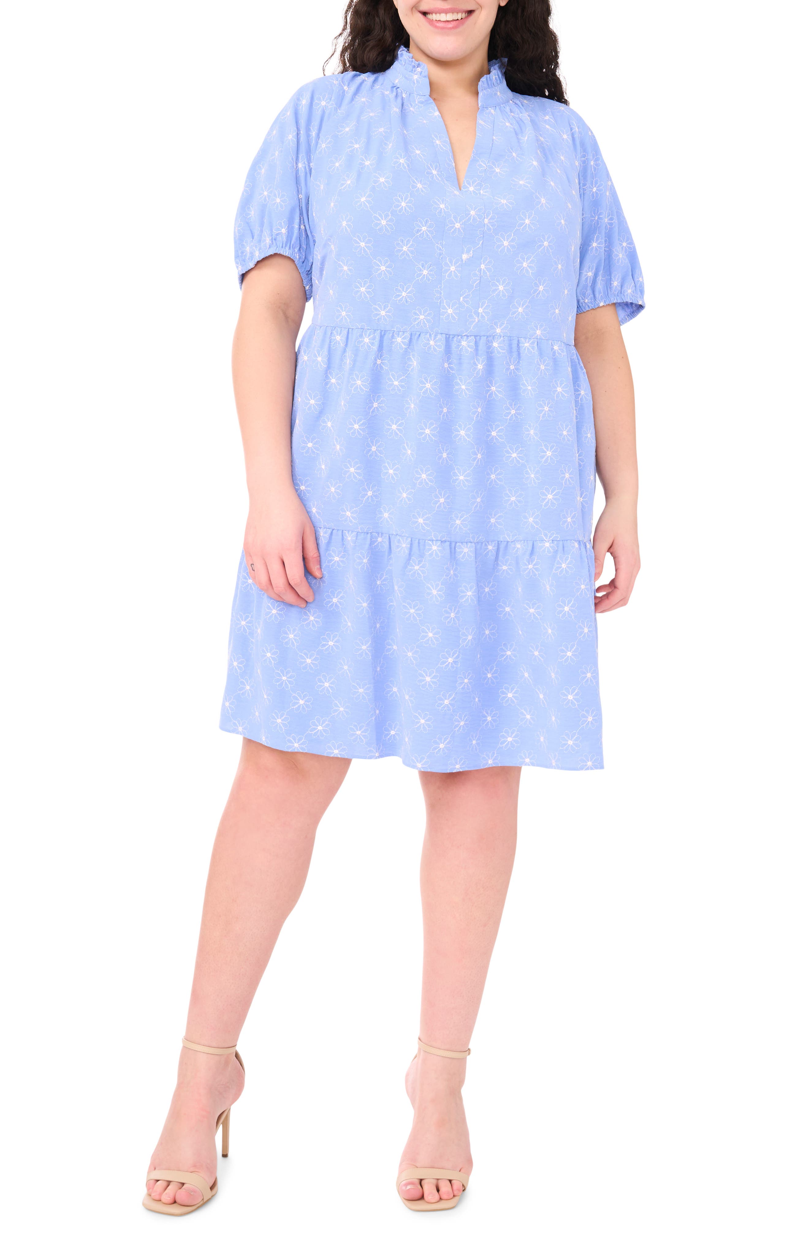 CeCe Puff Sleeve Ruffle Hem Dress