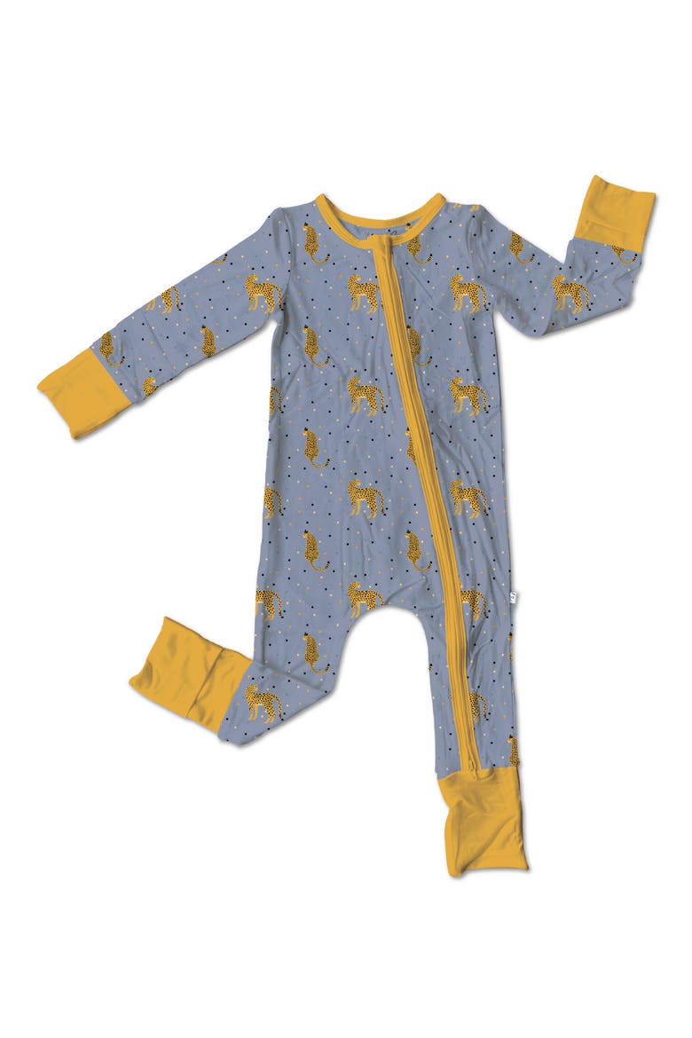 Cheetah Print Convertible Zip Footie, Main, color, GOLD BLUE