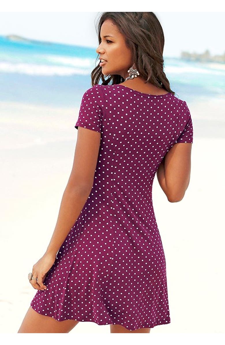 LASCANA Women's Polka Dot Print Dress, Alternate, color, Bordeaux Multi