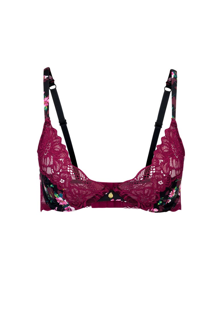 Aleena Unlined Plunge Bra, Alternate, color, Floral black