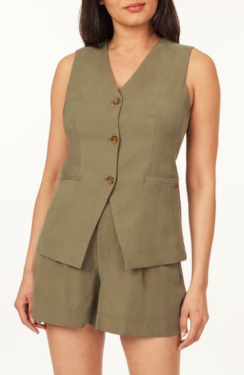 Scotch & Soda Washed Longline Vest In Green