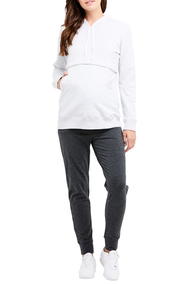 Kitty Cotton Blend Maternity/Nursing Hooded Sweatshirt, Alternate, color, ARCTIC