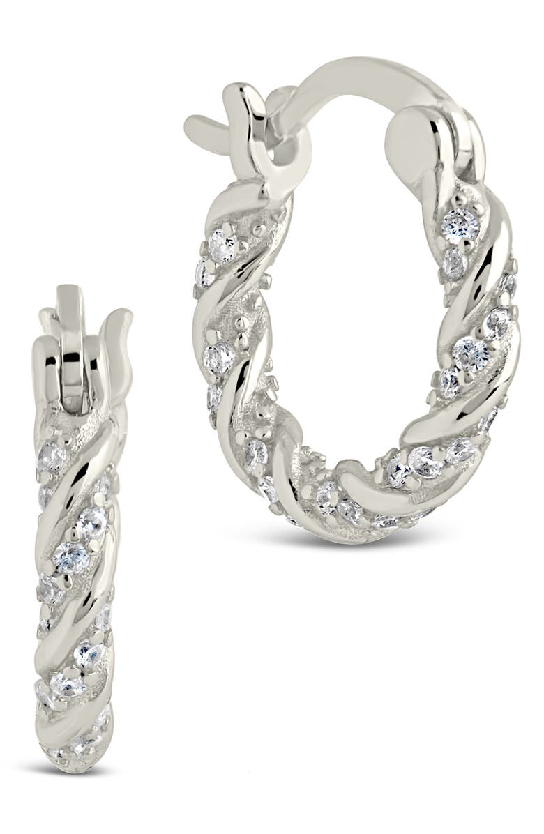 Sterling Forever Ruthie Cubic Zirconia Twisted Huggie Hoop Earrings, Main, color, Silver