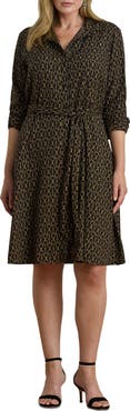 Lauren Ralph Lauren Chain Print Tie Waist Long Sleeve Crepe Shirtdress