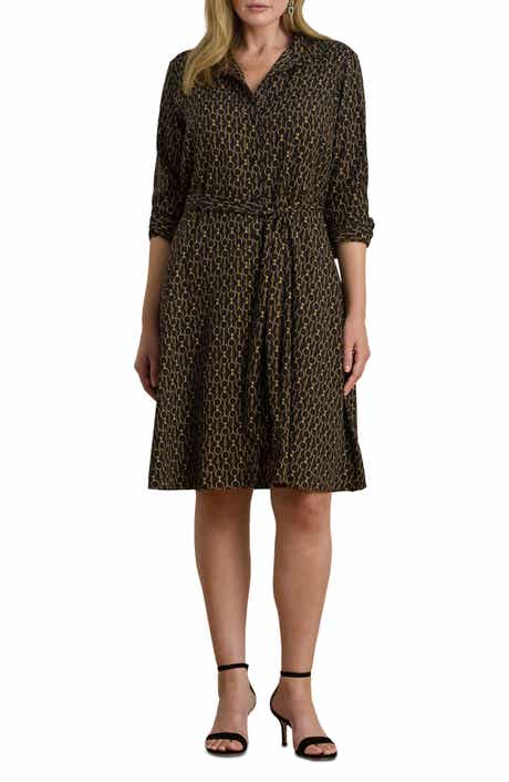Lauren Ralph Lauren Chain Print Tie Waist Long Sleeve Crepe Shirtdress