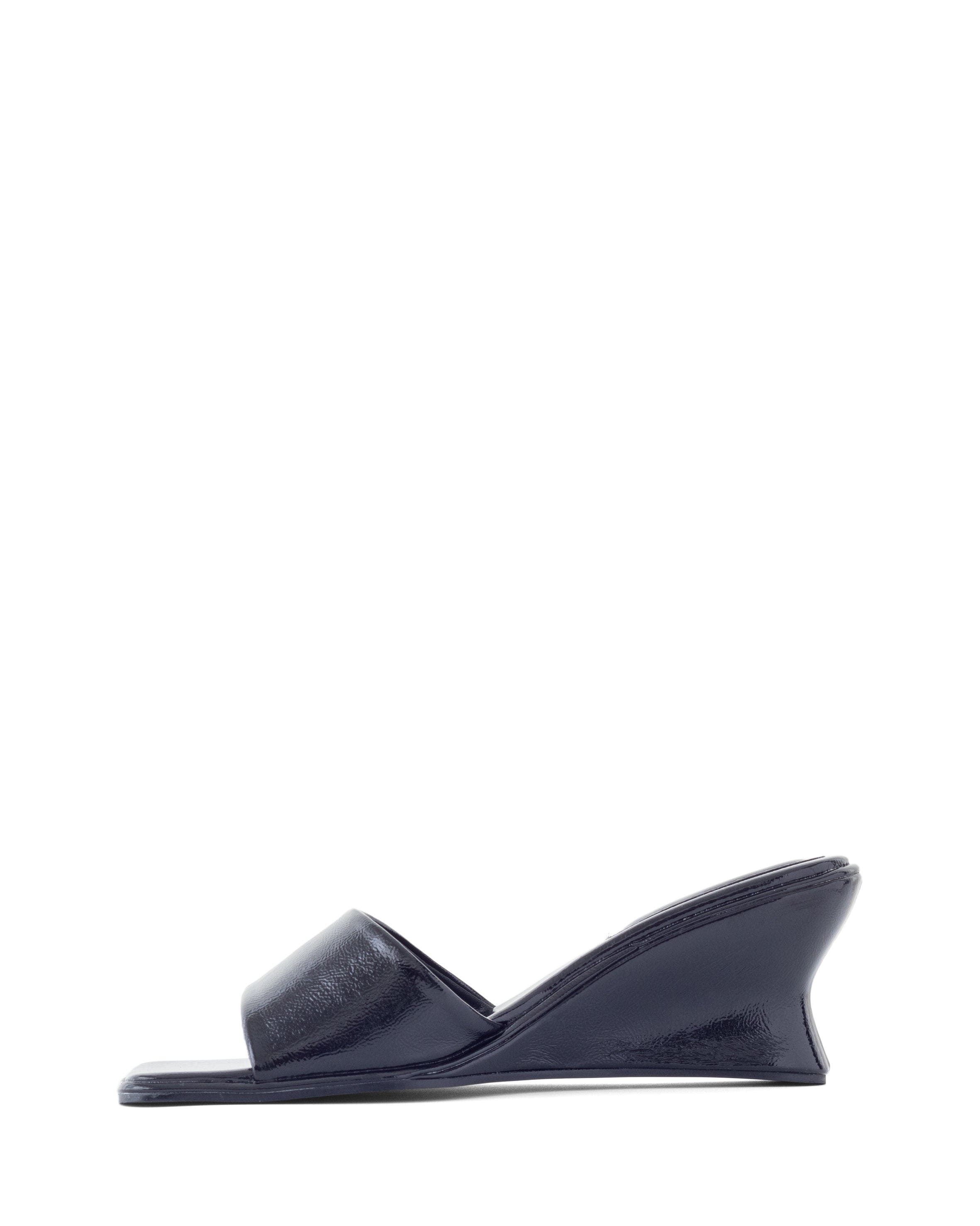 Therapy Australia Lafayette Square-Toe Wedge Slide Sandal, Alternate, color, Black Crinkled Patent Pu