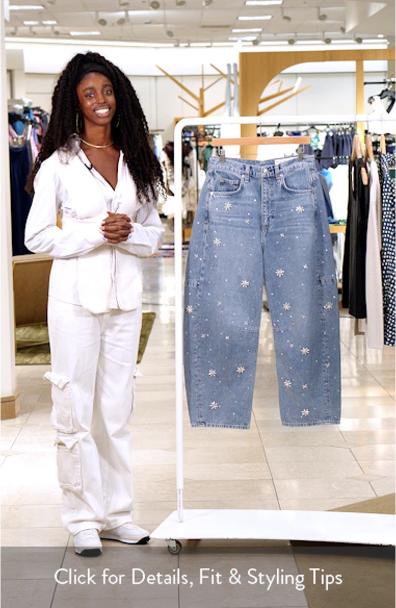 Charlie Flower Crystal High Waist Ankle Barrel Jeans, sales video thumbnail