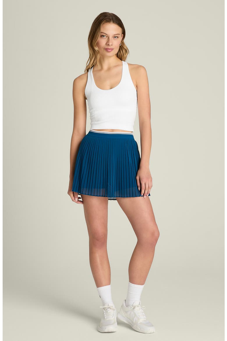 Limitless Pleated Mesh Miniskirt, Alternate, color, POSEIDON